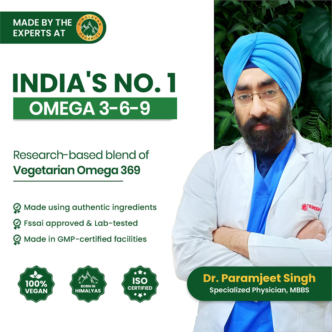 Vlado's Himalayan Organics Omega 3 6 9 Vegan Natural Nutrition Supplement for Muscle, Bone , Heart & Skin - 90 Capsules