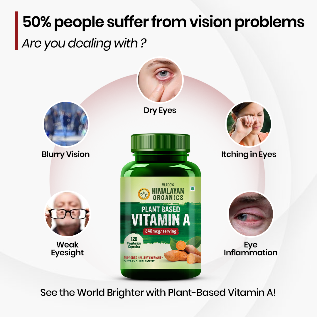 Vlado's Himalayan Organics Plant-Based Vitamin A Supplement Supports Healthy Eye Sight | Natural Anti-Oxidant (120 Capsules)