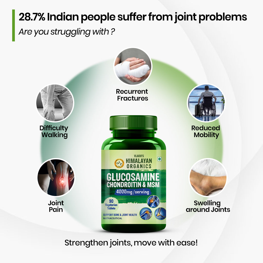 Vlado's Himalayan Organics Glucosamine Chondroitin MSM | For Bone, Joint & Cartilage Support | 90 Tablet