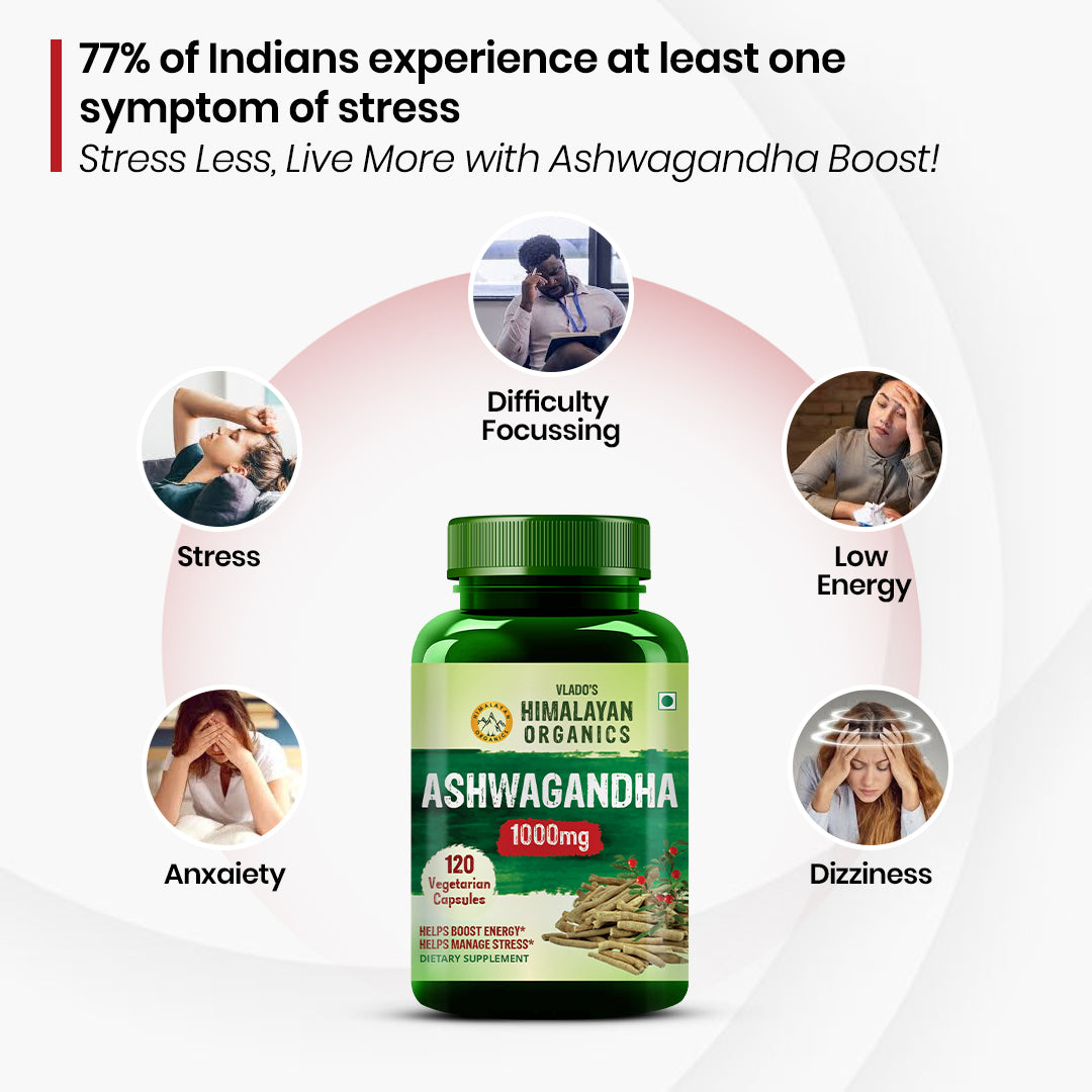 Vlado's Himalayan Organics Ashwagandha 1000mg / Serve for Anxiety Stress Relief & Endurance - 120 Veg Capsules