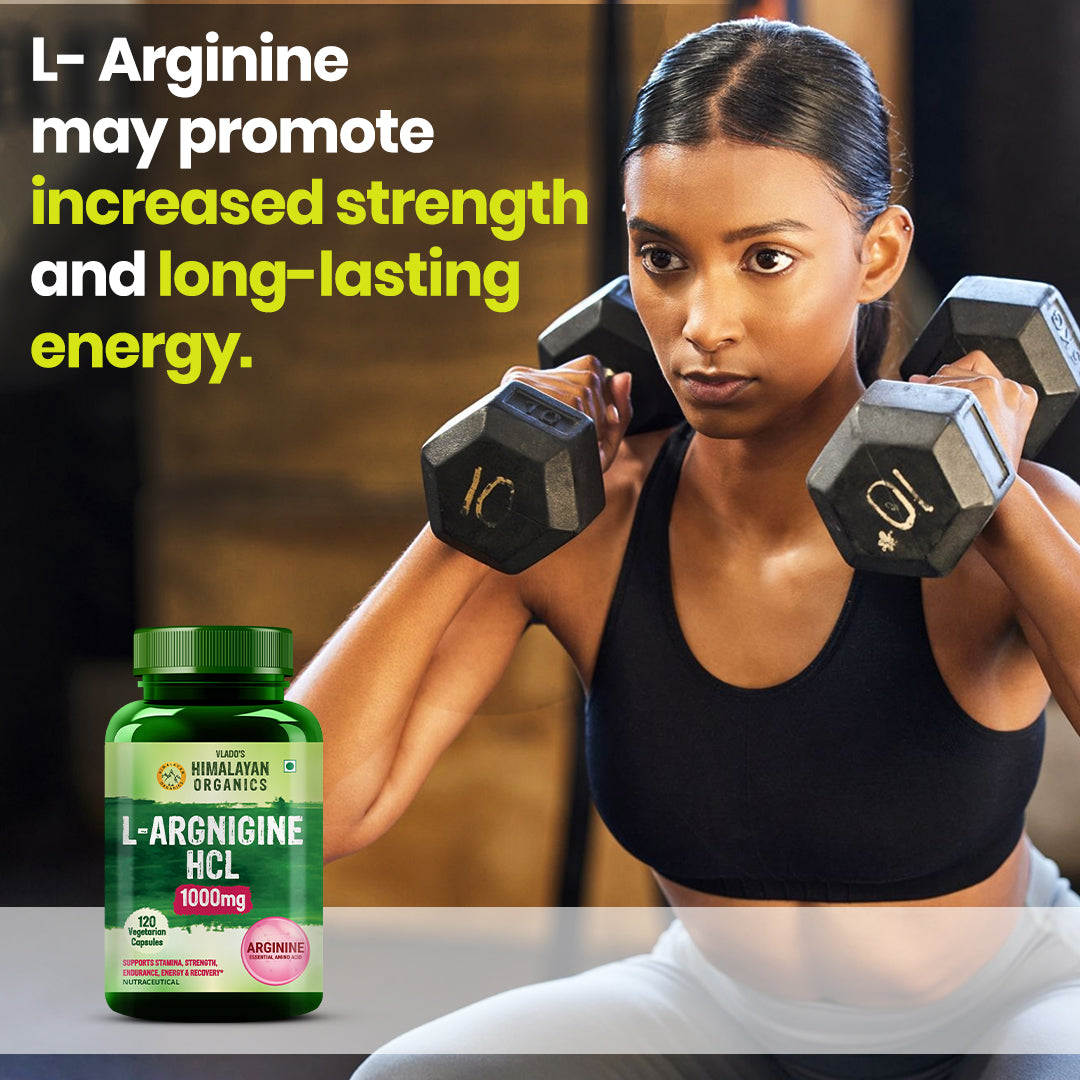 Vlado's Himalayan Organics L-Arginine 1000 mg With Chromium Picolinate Supplement | Improve Muscle Growth Boost Energy And Stamina | Good For Men And Women - 120 Veg  Caps