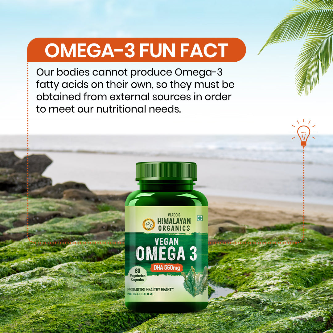 Vlado's Himalayan Organics Vegan Omega 3 6 9 with DHA (560mg) for Healthy Heart, Joints & Eyes for Men & Women - 60 veg capsules