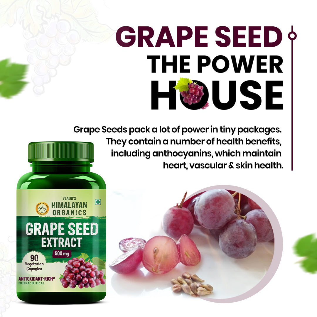Vlado's Himalayan Organics Grape Seed Extract 500mg/Serving for Healthy Cholesterol Level - 90 Veg Capsules