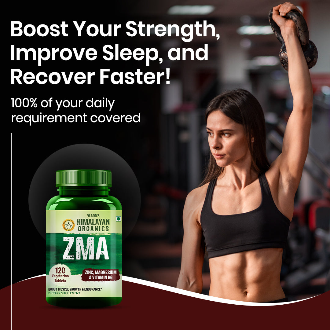 Vlado’s Himalayan Organics ZMA (Zinc Magnesium Aspartate & Vitamin B6) For Men And Women | Nighttime Sports Recovery Supplements | Boost Muscle And Bone Strength | Improve Sleep Quality - 120 Vegetarian Tablets