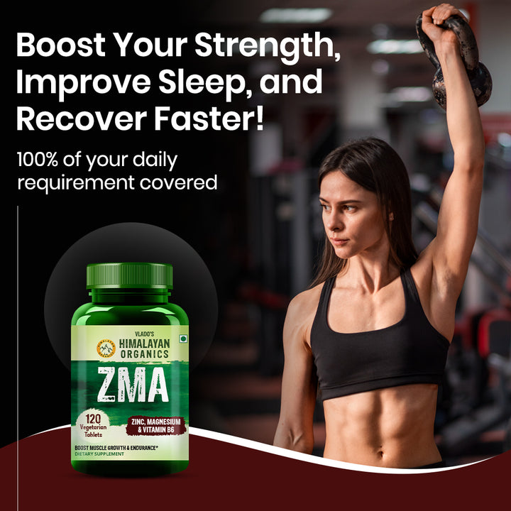 Vlado’s Himalayan Organics ZMA (Zinc Magnesium Aspartate & Vitamin B6) For Men And Women | Nighttime Sports Recovery Supplements | Boost Muscle And Bone Strength | Improve Sleep Quality - 120 Vegetarian Tablets