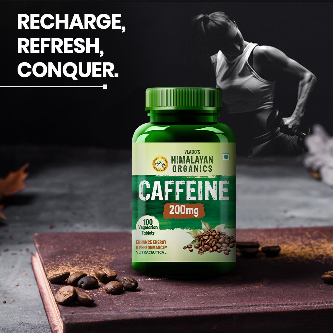Vlado's Himalayan Organics Caffeine 200mg | Enhance Energy Metabolism | Fat Metabolism Support - 100 Veg Tablets