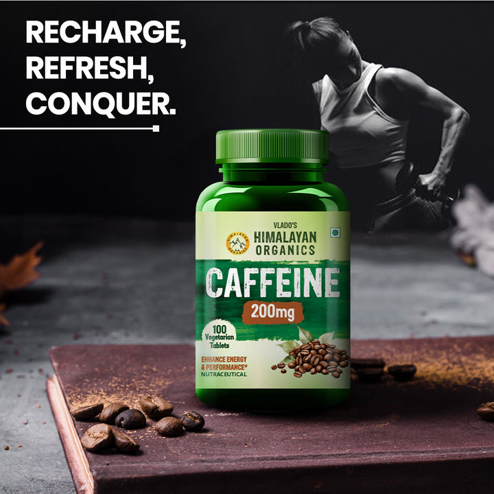 Vlado's Himalayan Organics Caffeine 200mg | Enhance Energy Metabolism | Fat Metabolism Support - 100 Veg Tablets