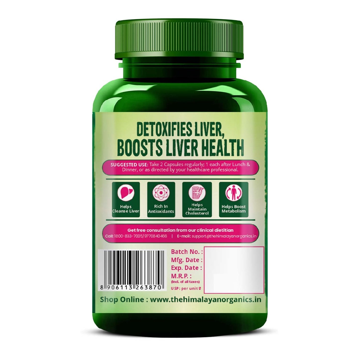 Vlado's Himalayan Organics Milk Thistle Extract Detox Supplement For Men And Women With 800Mg Of Silybum Marianum For Healthy Liver | Helps in Cleanse Liver - 60 Vegetarian Capsules