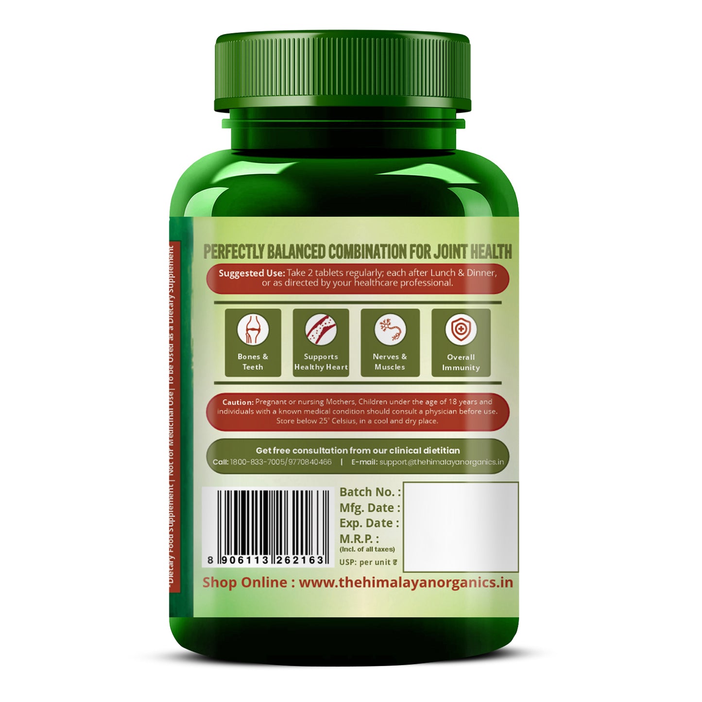 Vlado's Himalayan Organics Plant Based Calcium 650mg Supplement For Better Absorption | Healthy Bones And Heart | Recovery And Joint Support  - 60 Veg Tablets