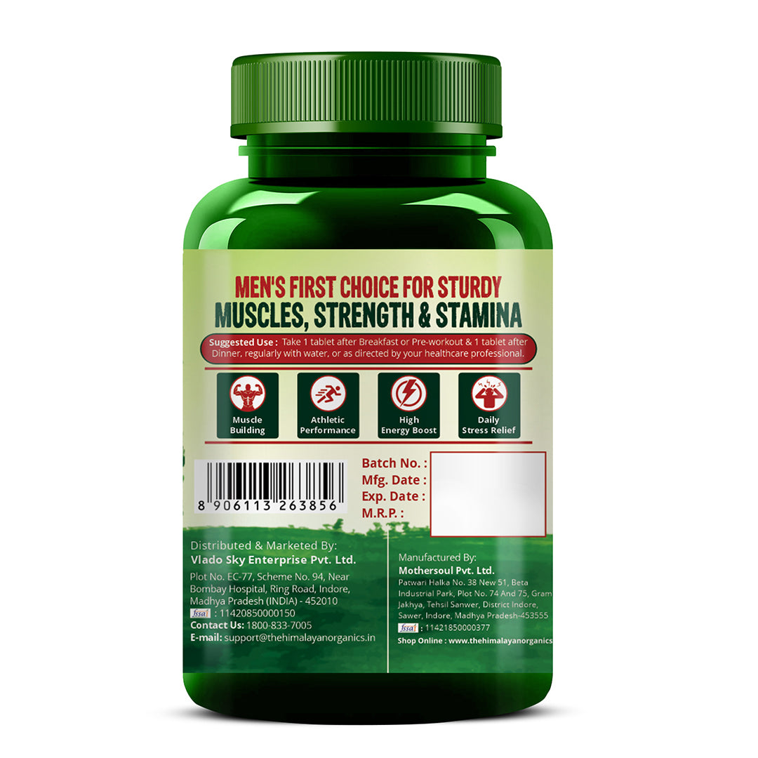 Vlado's Himalayan Organics Testosterone Booster | Supports Muscle & Energy Boost | With Tribulus, Ashwagandha, Safed Musli & Zinc | 60 Veg Tabs