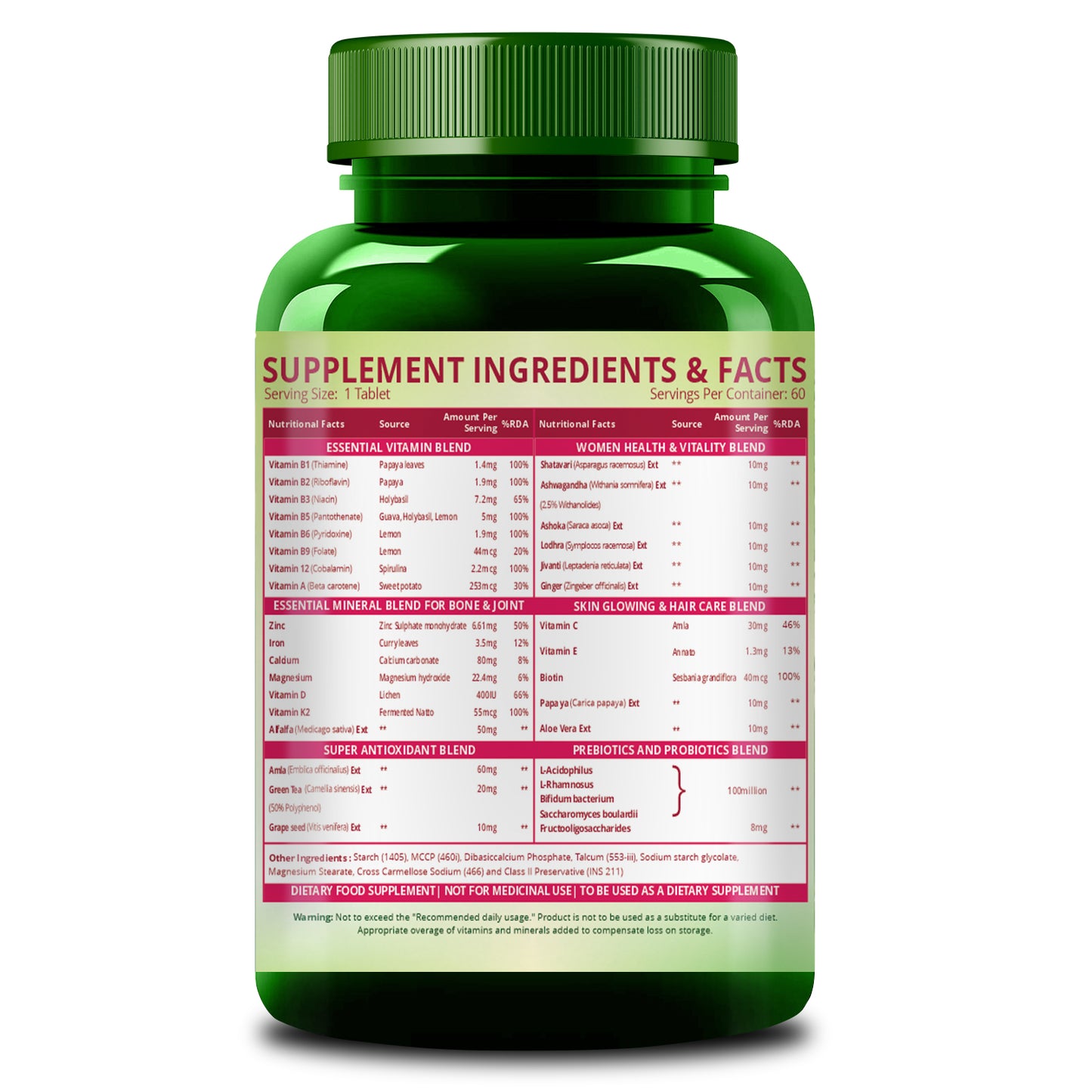 Vlado's Himalayan Organics Multivitamin with Probiotics for Women | 60 Veg Tabs | 60 + Natural Extracts, Essential Vitamins & Minerals |Vitamin D3, B12, Calcium, Curcumin & Biotin