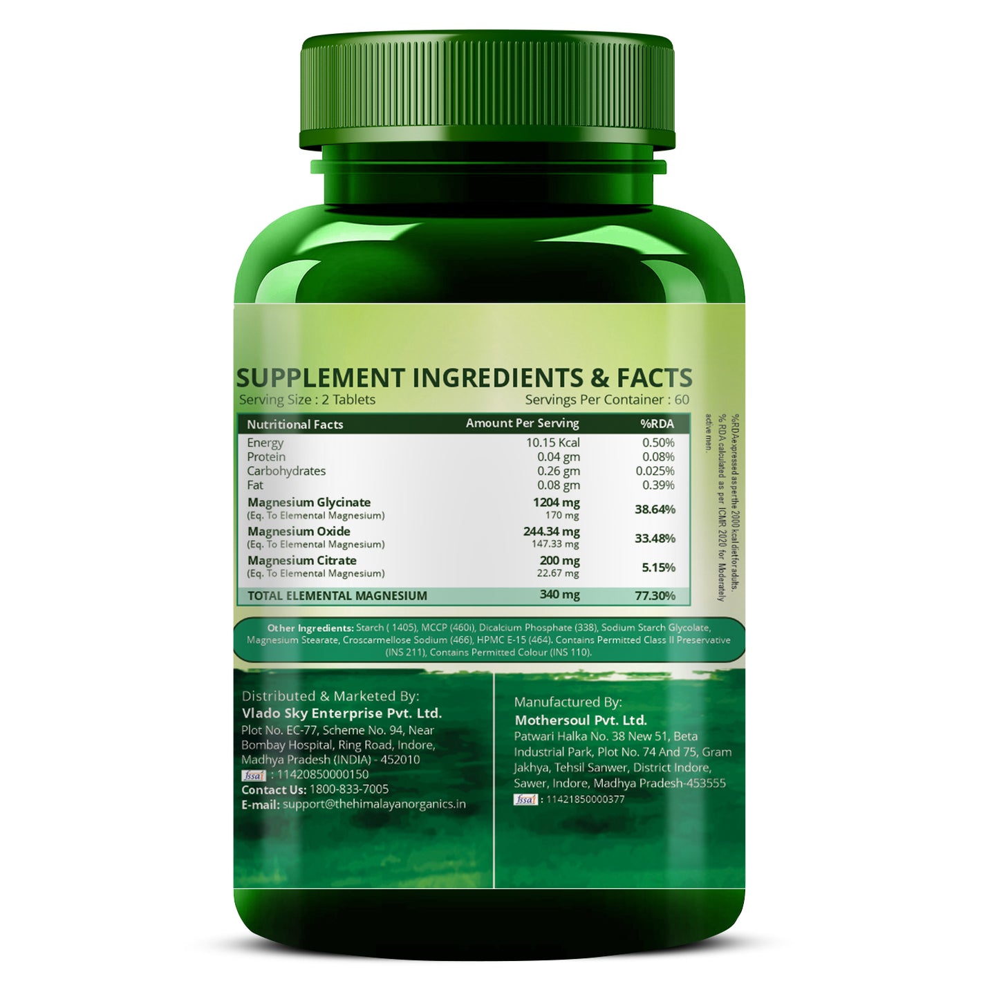 Vlado's Himalayan Organics Magnesium Complex Supplement | 1648mg | with Magnesium Glycinate, Magnesium Citrate, Magnesium Oxide - 120 Veg Tablets