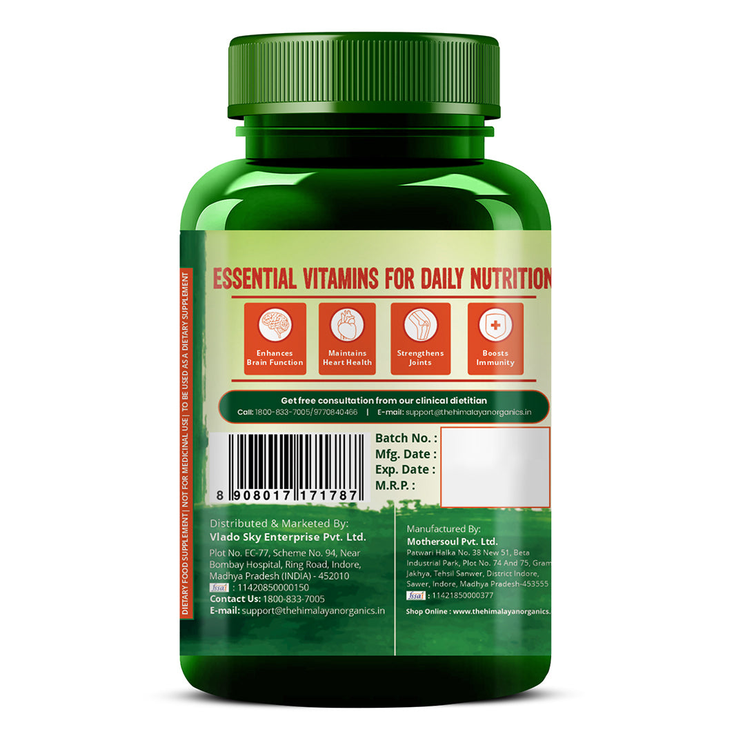 Vlado's Himalayan Organics Plant Based Vegan Omega-3 with Multivitamin, EPA, DHA, B1,B2,B3,B5,B7,B9,B9,B12,C,D3,K2, 25+ Ingredients for Energy, Immunity, Heart, Bone & Joints Support - 60 Veg capsules