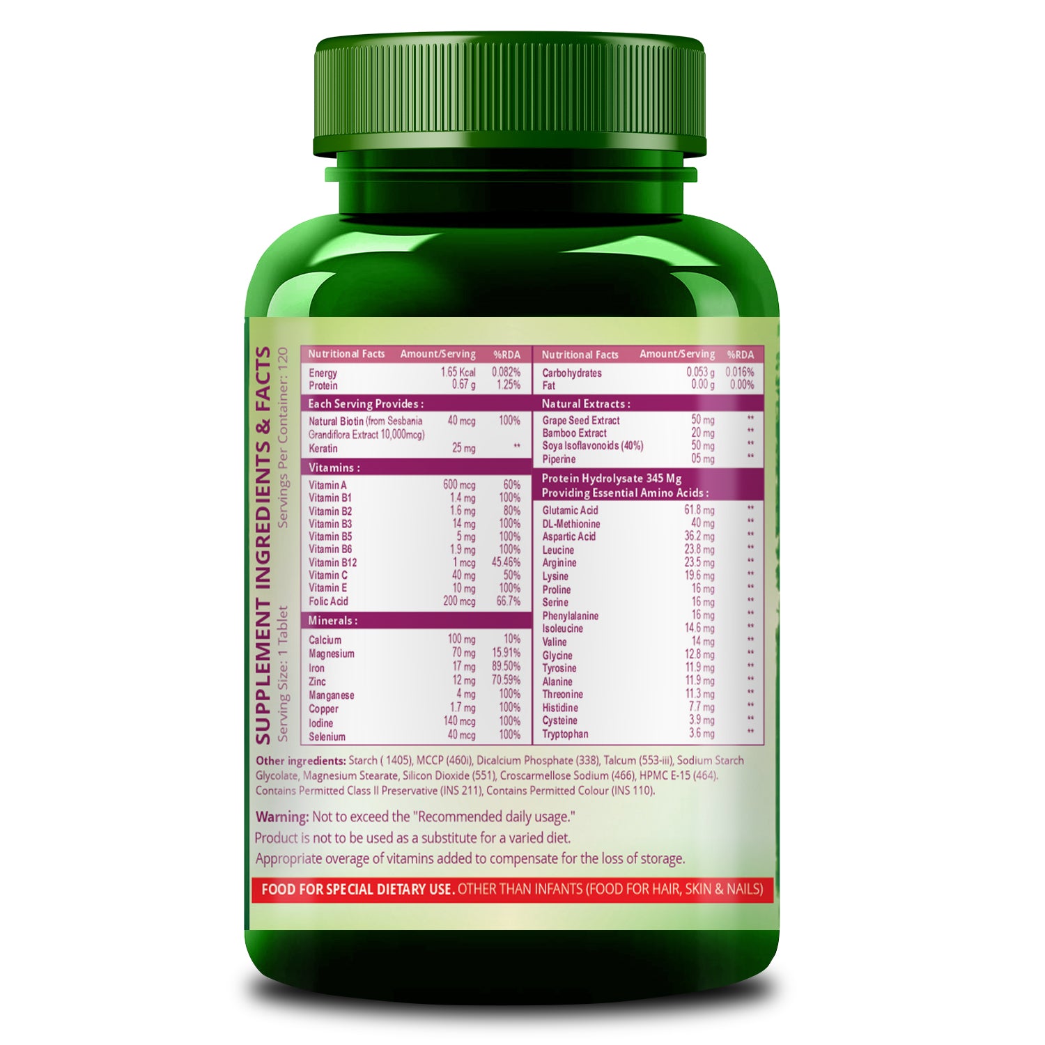 Vlado's Himalayan Organics Biotin 10,000mcg Supplement with Keratin + Amino Acids & Multivitamin - 120 Veg Tablets