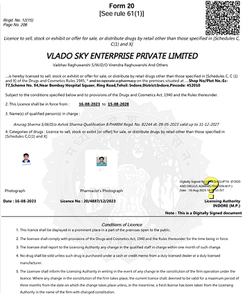 VLADO'S Drugs Retail Sale Licence