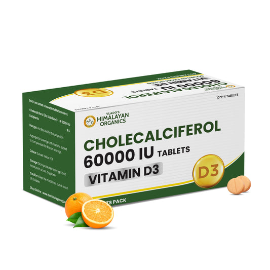 Vlado's Himalayan Organics Vitamin D3 60000 IU Tablets | Cholecalciferol I Vitamin D3 60k Supplement | Vitamin D 60000 iu Tablets | Cholecalciferol Supplement 60000iu for men & women | Orange Flavour - 40 Tablets