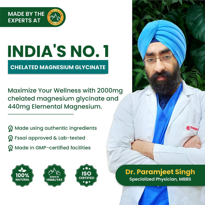 Vlado's Himalayan Organics Chelated Magnesium Glycinate Supplement 2000mg Per Serving | Magnesium Supplement Supports Muscle Recovery & Better Sleep - 60 Veg Tablets