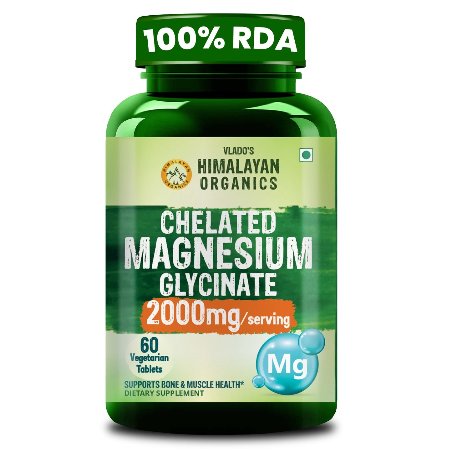 Vlado's Himalayan Organics Chelated Magnesium Glycinate Supplement 2000mg Per Serving | Magnesium Supplement Supports Muscle Recovery & Better Sleep - 60 Veg Tablets