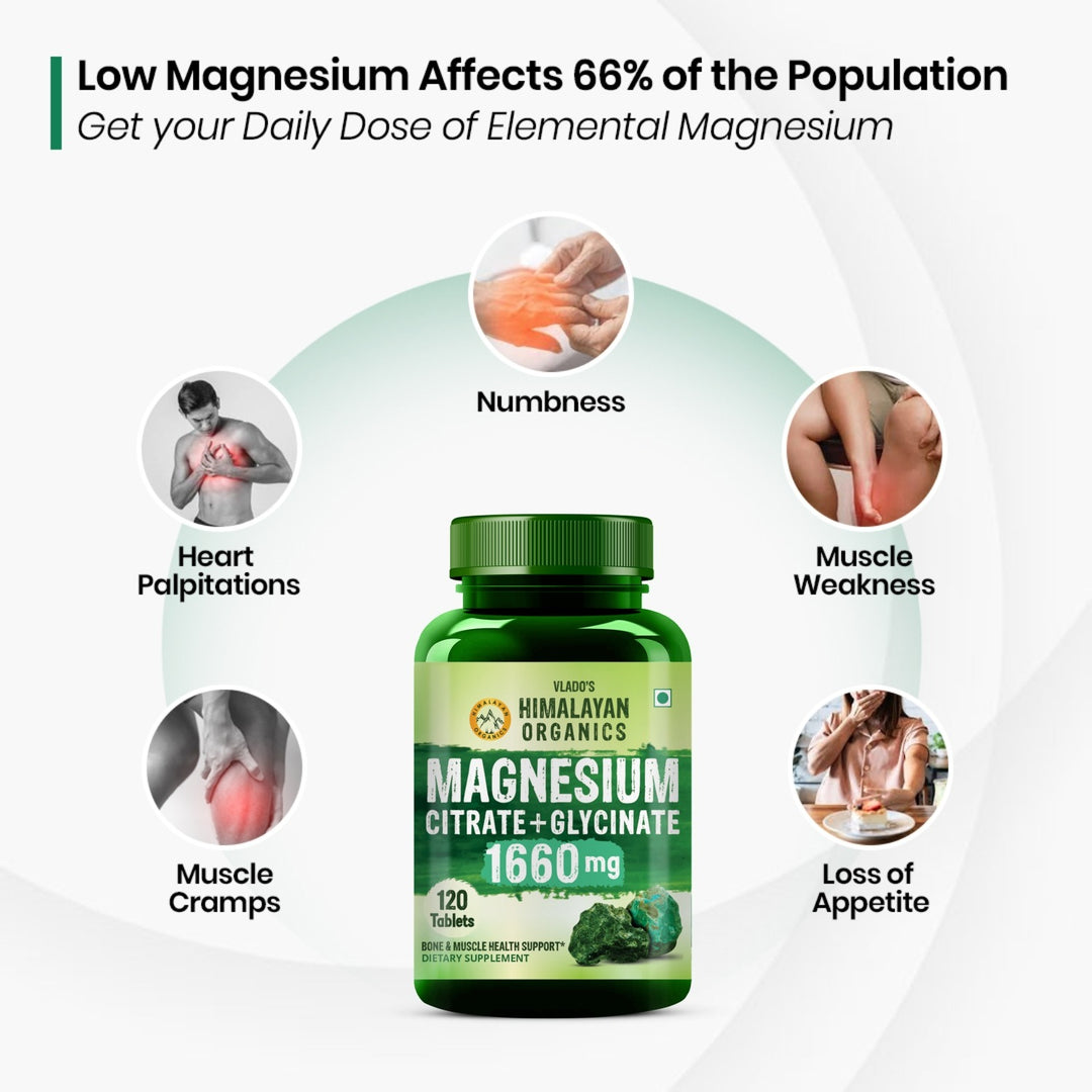 Vlado's Himalayan Organics Magnesium Complex Supplement | 1660mg | with Magnesium Glycinate, Magnesium Citrate, Magnesium Oxide - 120 Veg Tablets