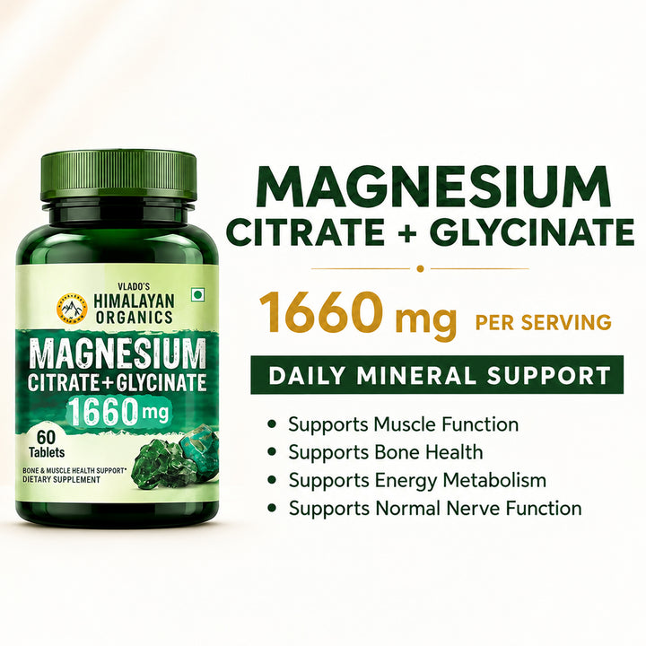 Vlado's Himalayan Organics Magnesium Complex Supplement | 1660mg | with Magnesium Glycinate, Magnesium Citrate, Magnesium Oxide - 60 Veg Tablets