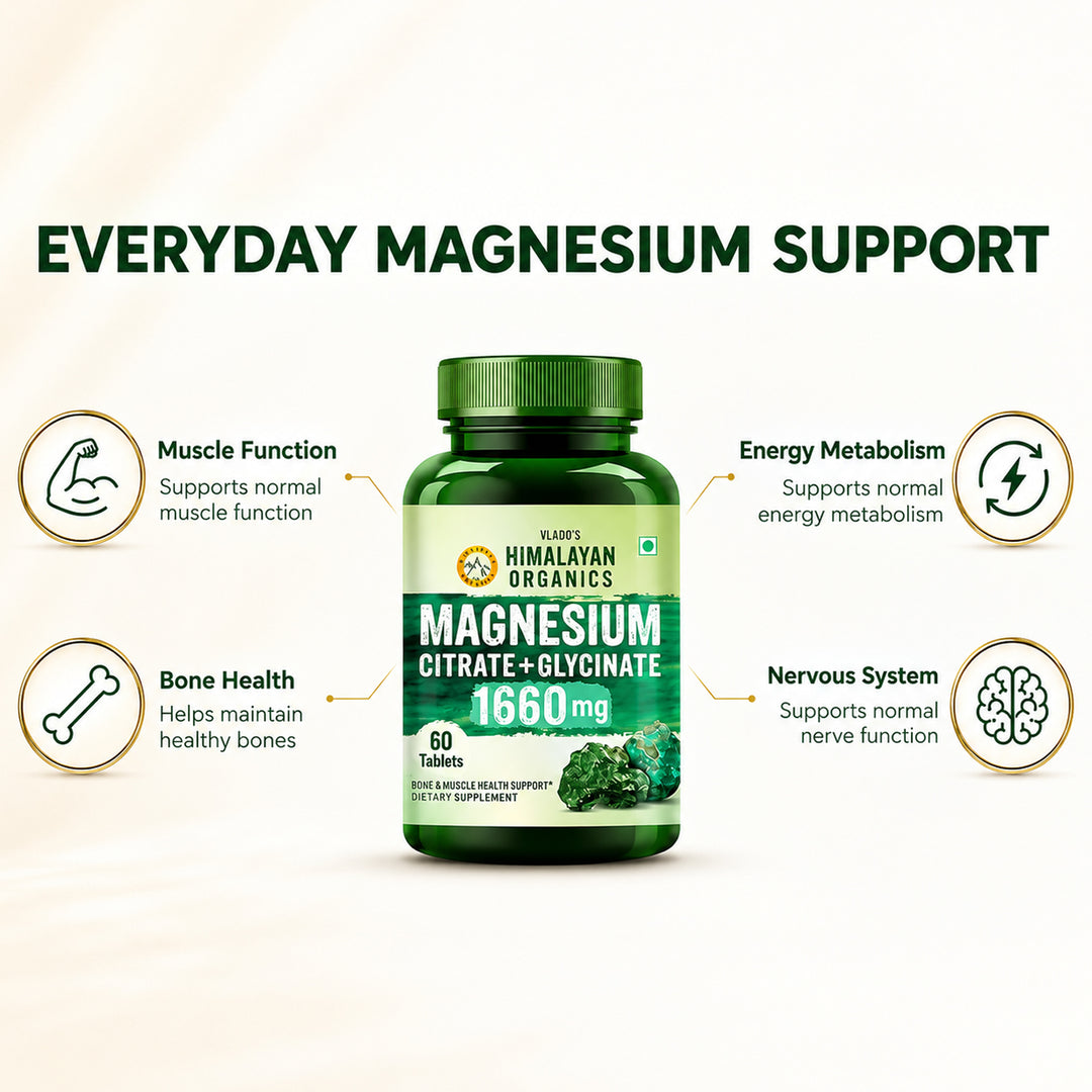 Vlado's Himalayan Organics Magnesium Complex Supplement | 1660mg | with Magnesium Glycinate, Magnesium Citrate, Magnesium Oxide - 60 Veg Tablets