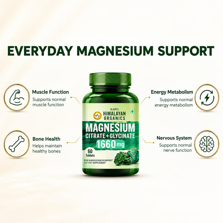 Vlado's Himalayan Organics Magnesium Complex Supplement | 1660mg | with Magnesium Glycinate, Magnesium Citrate, Magnesium Oxide - 60 Veg Tablets