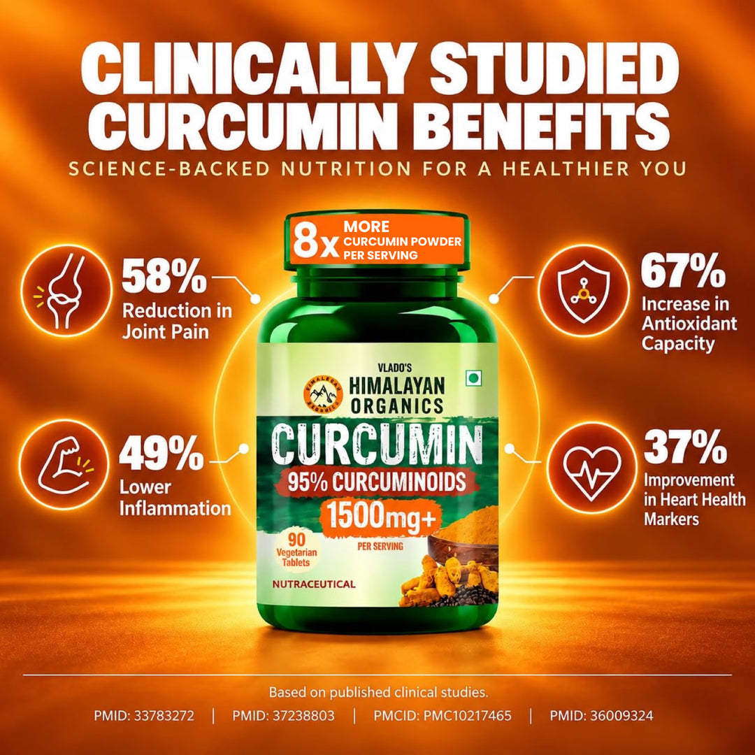 Vlado's Himalayan Organics Curcumin With Biopiperine 1500mg Tablets With 95% Curcuminoids Supplements For Better Absorption | Good For Skin & Joint pains | Immunity Booster for Men And Women - 90 Veg Tablets