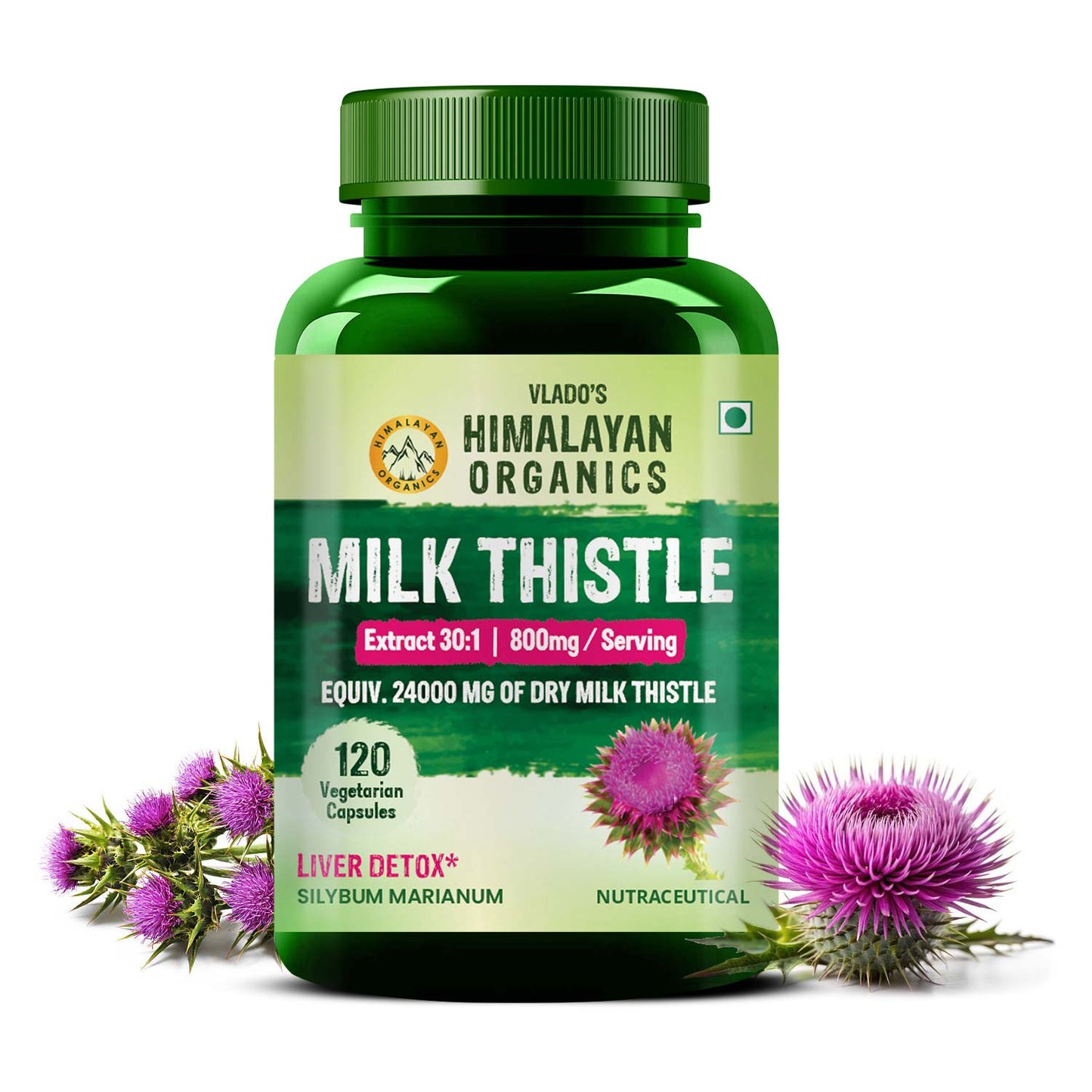 Vlado's Himalayan Organics Milk Thistle Extract Silymarin 800mg/Serve - 120 Vegetarian Capsules