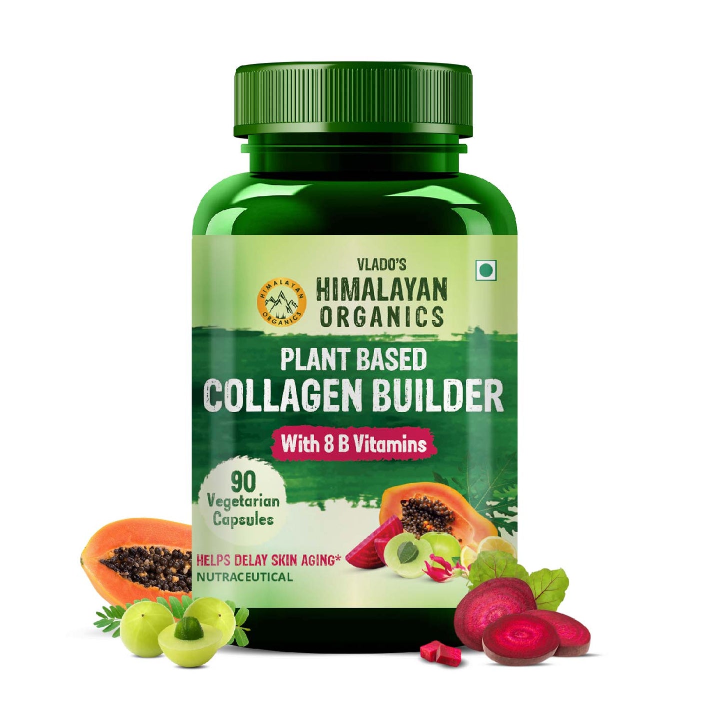 Vlado's Himalayan Organics Plant Based Collagen Builder With 8 B Vitamins for Hair and Skin | Collagen Supplement for Women & Men | Collagen Capsules With Biotin & Vitamin C | Glowing and Youthful Skin (90 Capsules)
