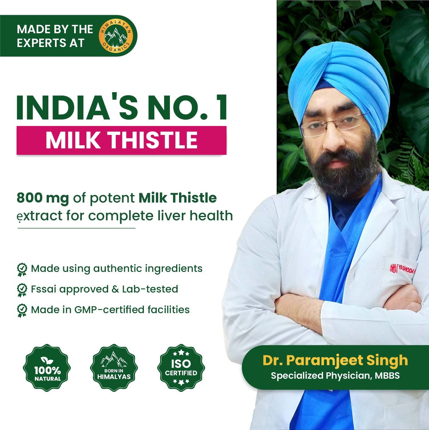 Vlado's Himalayan Organics Milk Thistle Extract Detox Supplement For Men And Women With 800Mg Of Silybum Marianum For Healthy Liver | Helps in Cleanse Liver - 60 Vegetarian Capsules