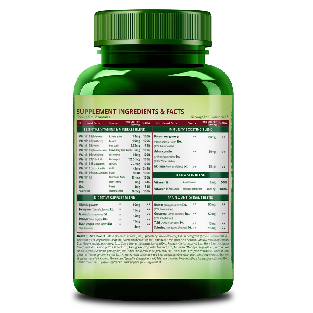 Vlado's Himalayan Organics Whole Food Multivitamin For Women With Vitamin B1, B2, B3, B5, B6, B7, B9, B12, C, D, E, Calcium, Magnesium, Zinc | - 30 Veg Capsules