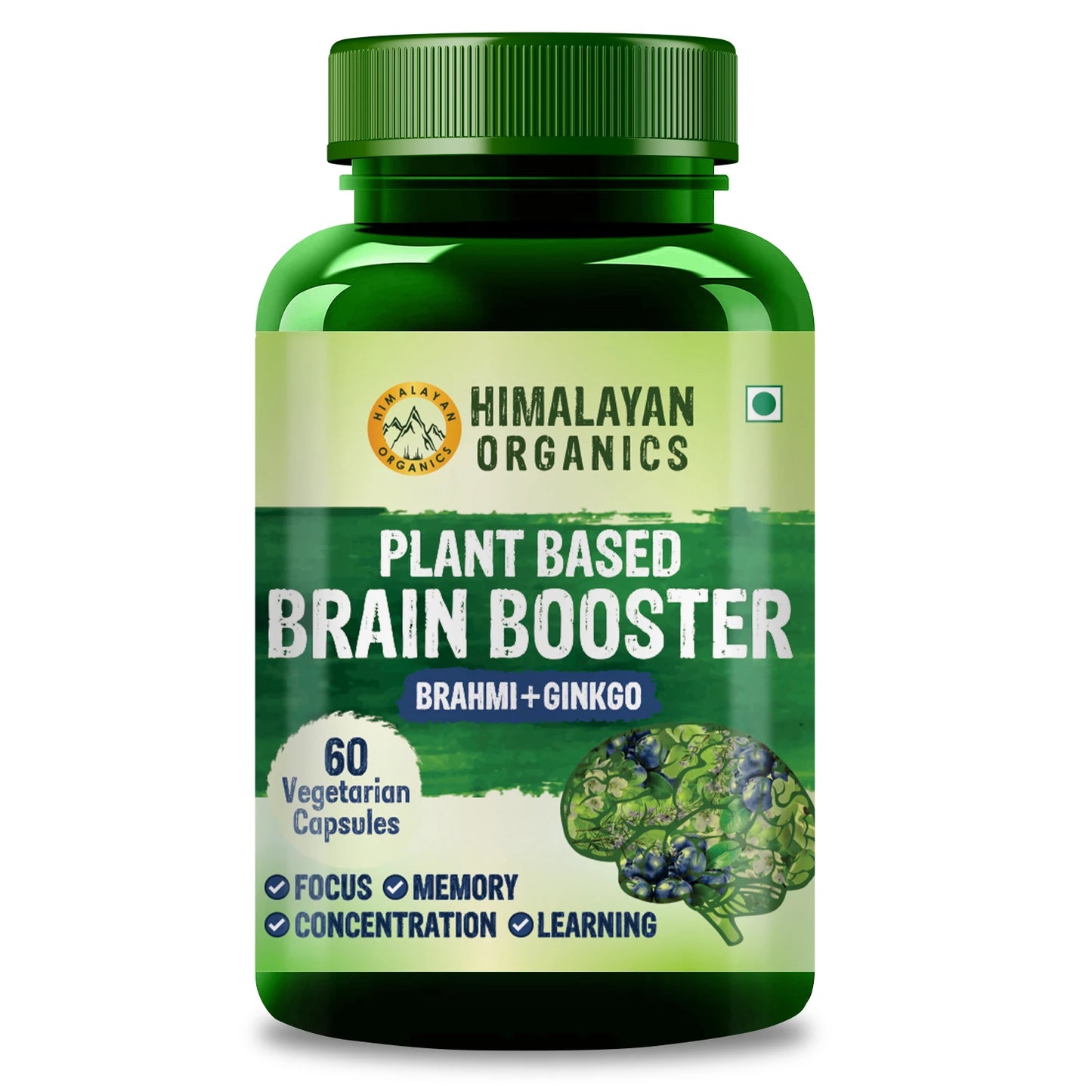 Himalayan Organics Plant Based Brain Booster Supplement with Ginkgo Biloba & Brahmi