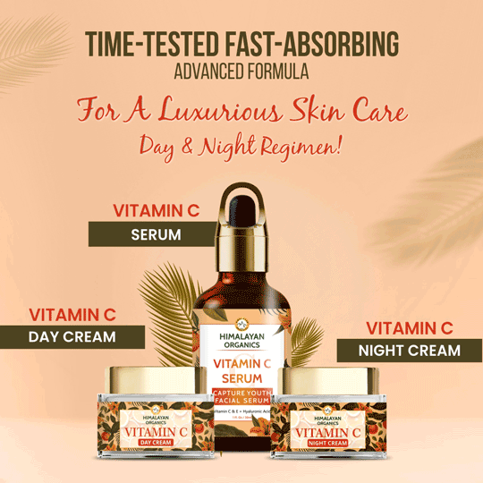 Himalayan Organics Vitamin C Skin Care Day & Night Regimen with Vitamin C Serum, Night & Day Face Cream