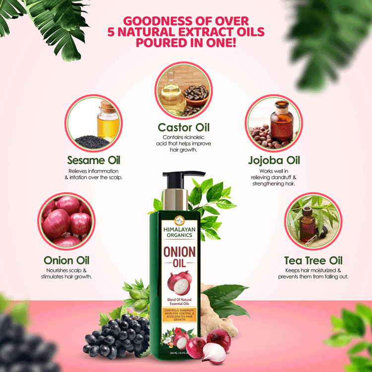 Onion Hair Oil with Goodness of Natural Oils Sesame, Jojoba, Castor and Tea Tree Oil | Himalayan Organics