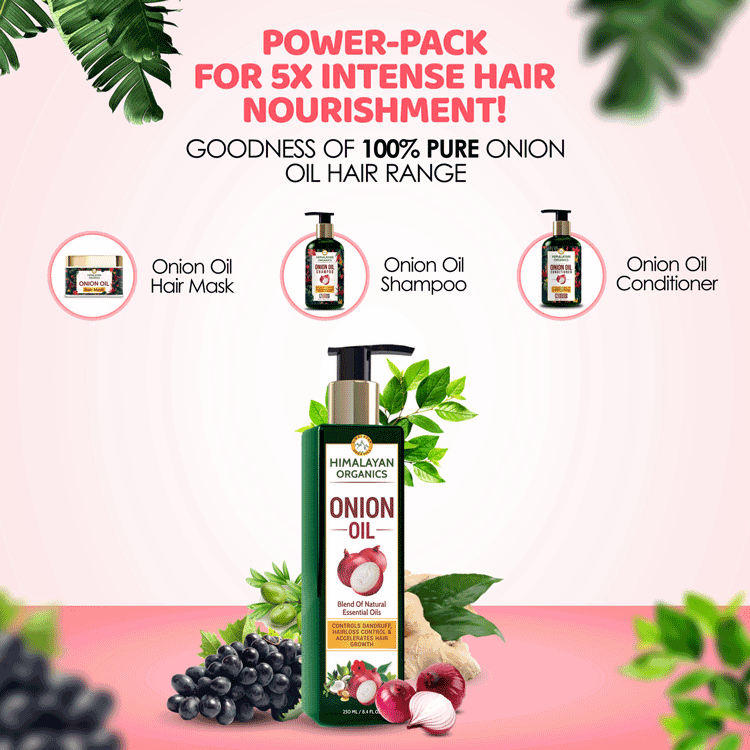 Himalayan Organics with 100% Pure Onion Oil Hair Range with Hair Mask, Oil, Shampoo, Conditioner