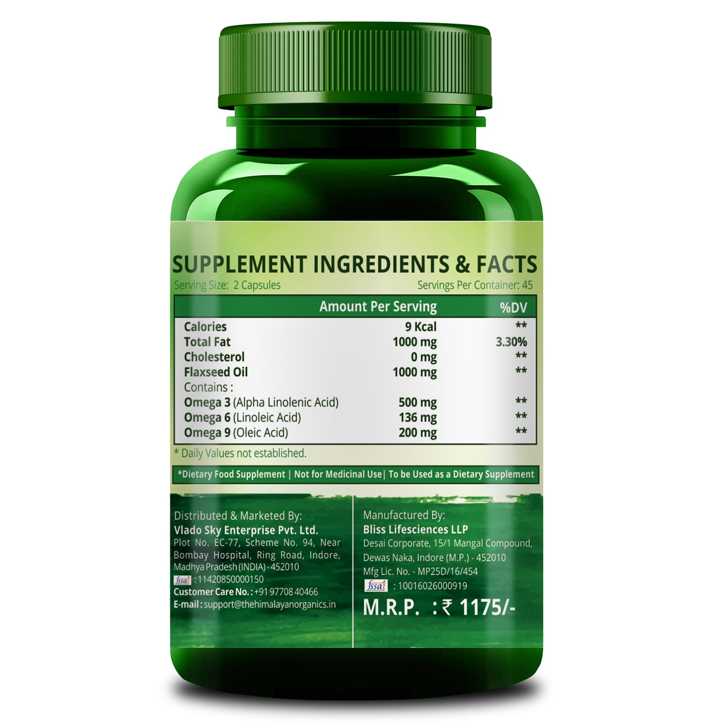 Himalayan Organics Omega 3 Capsule Supplement Ingredients & Facts 