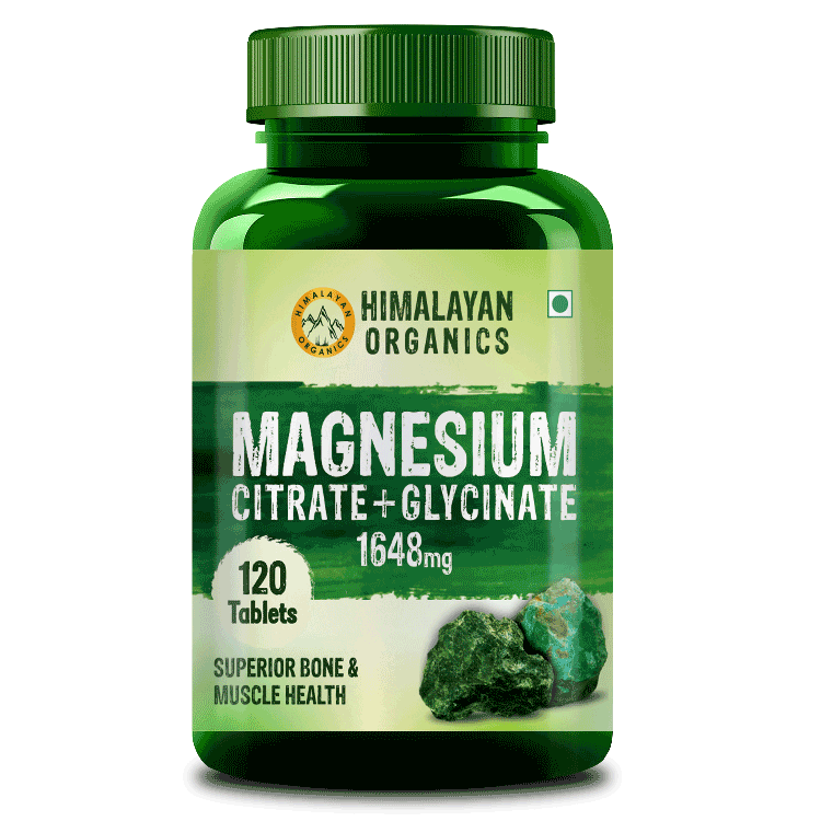 Himalayan Organics Magnesium Citrate with Glycinate for Muscle and Bones Health - 120 Tablets