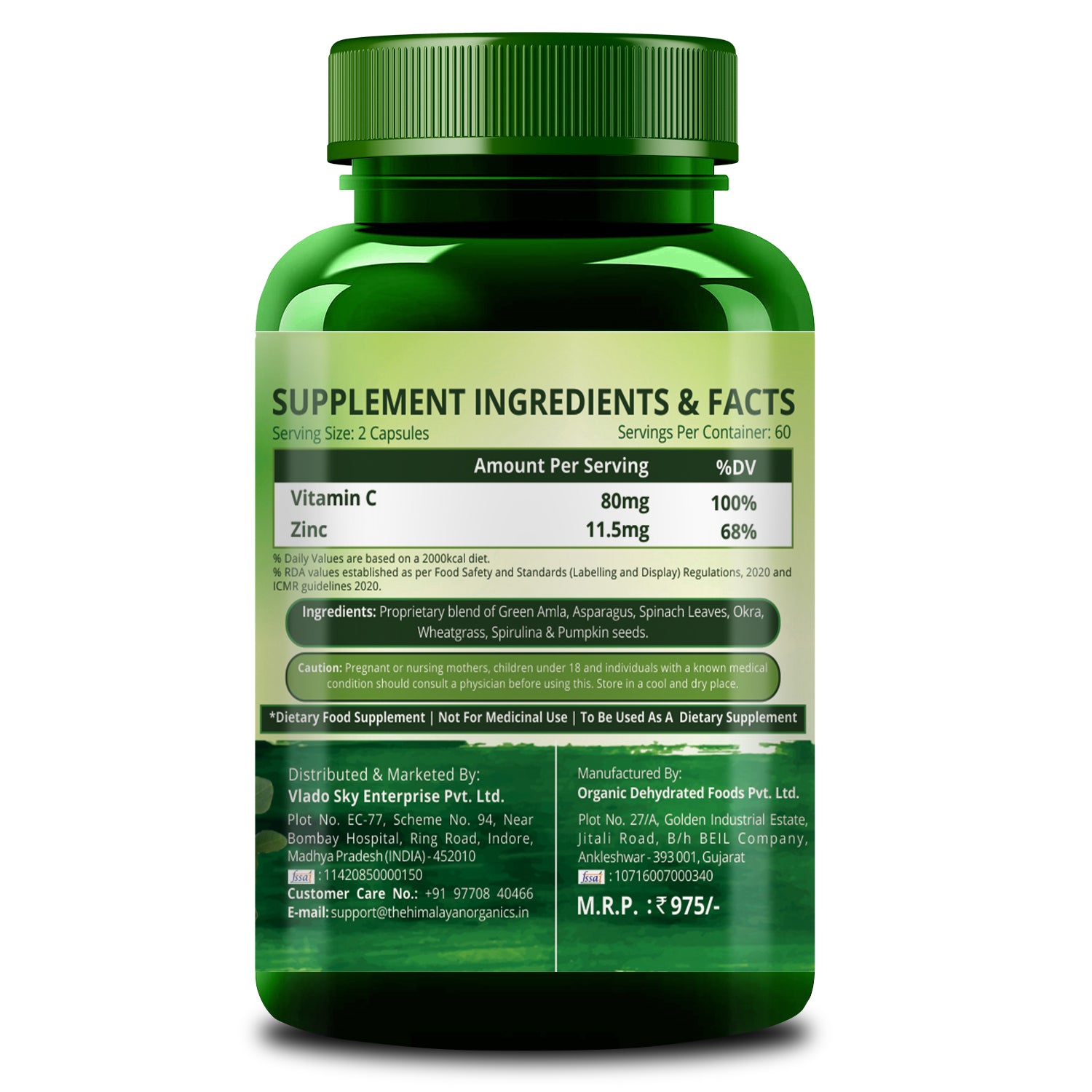 Himalayan Organics Plant Based Vitamin C with Zinc Supplement Ingredients & Facts, Zinc