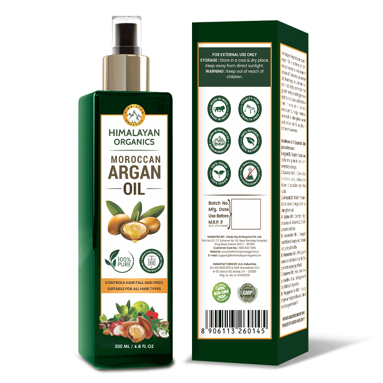 Himalayan Organics Moroccan Argan Oil for Hair Growth - No Parabean & Mineral Oil - 200ml