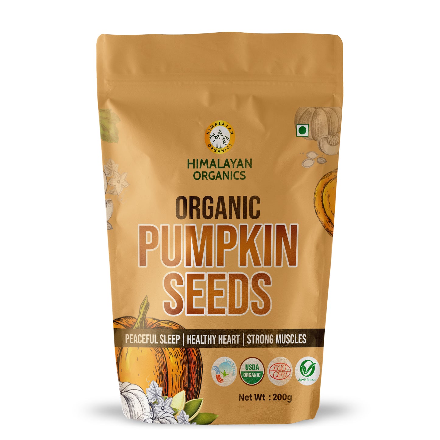 Himalayan Organics Certified Organic Pumpkin Seeds - Rich in Fiber & Minerals - Helps in Peaceful Sleep & Healthy Muscles- 200g