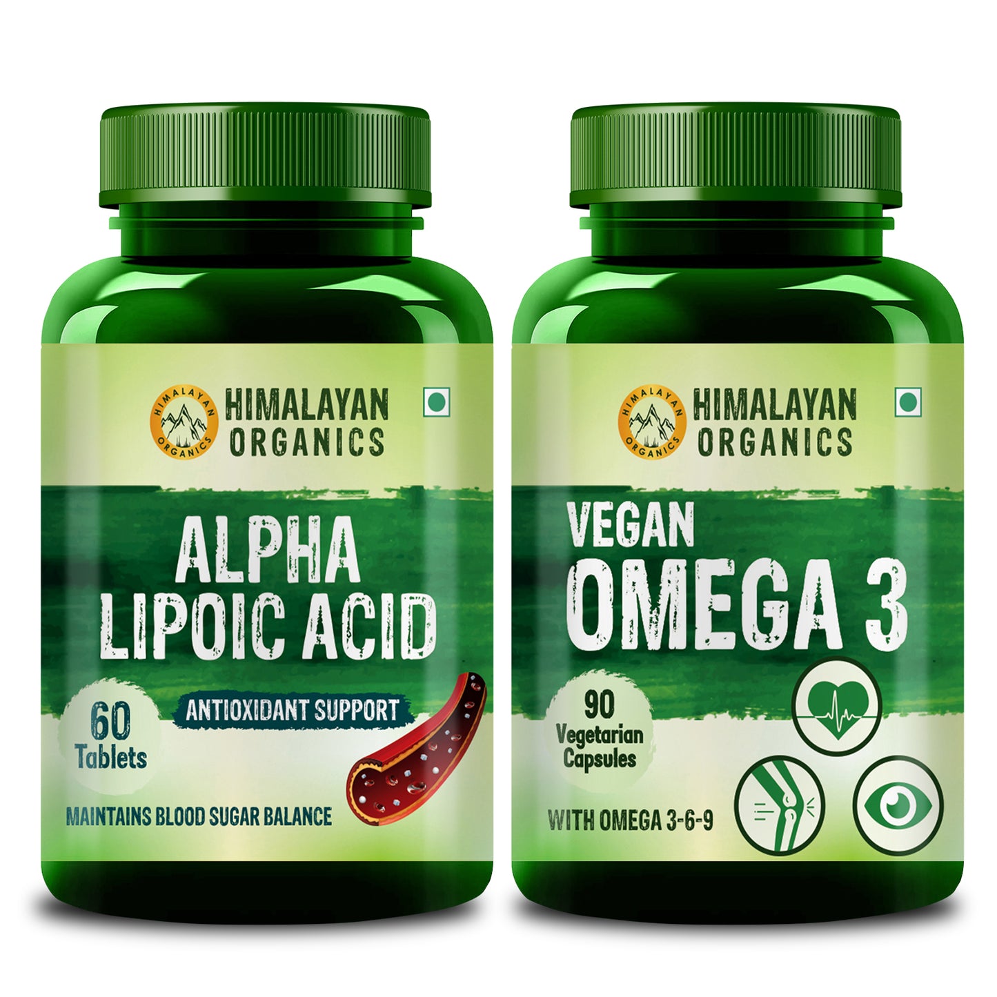 Vlado's Himalayan Organics Combo Pack of Alpha Lipoic Acid 300mg (60 Tablets) & Vegan Omega 3 6 9 (90 Capsules) - For Healthy Heart