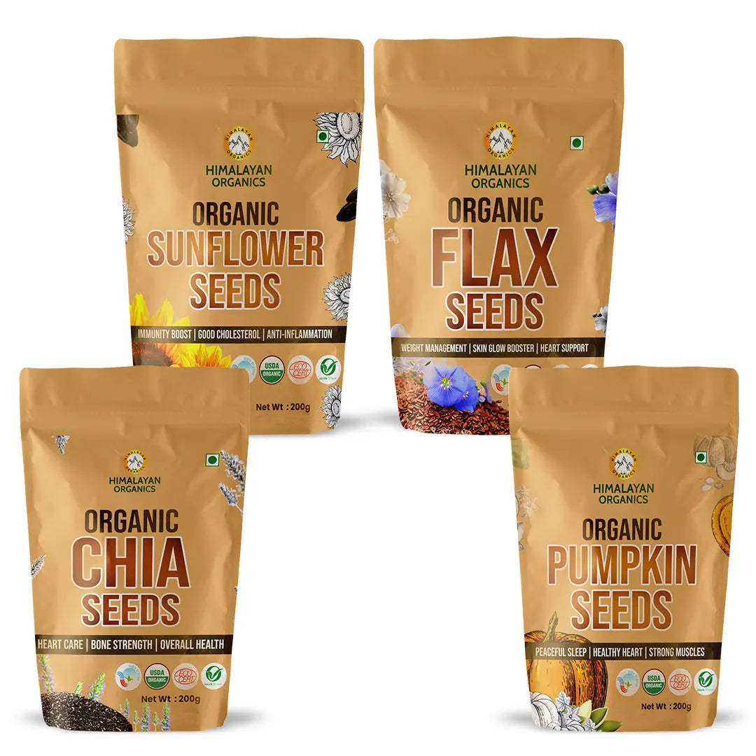 Himalayan Organics Combo of Certified Organic Chia Seeds (200gm), Pumpkin Seeds (200gm), Sunflower Seeds (200gm) & Flax Seeds (400 gm)