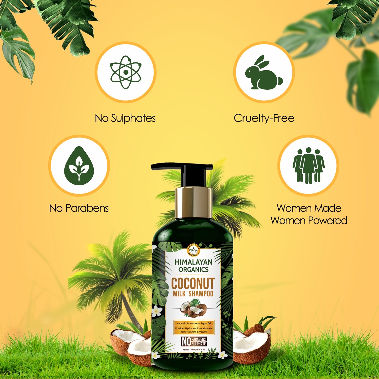 Himalayan Organics Coconut Milk Shampoo with Cruelty Free, Vegan, No Parabens