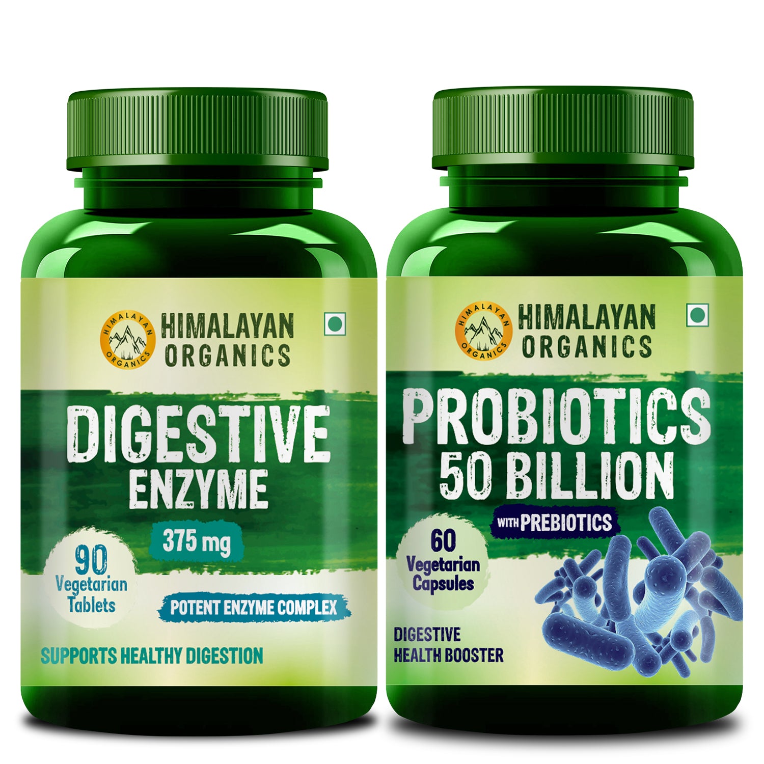 Vlado's Himalayan Organics Combo Pack of Digestive Enzyme (90 Tablets) & Probiotics Supplement 50 Billion CFU with Prebiotics (60 Capsules) - For Healthy Digestion