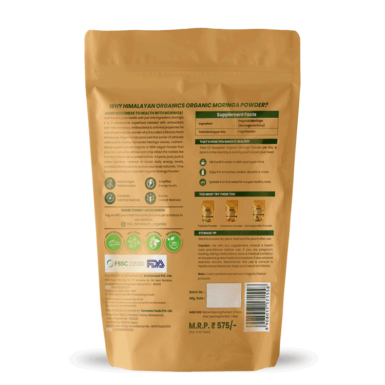 Himalayan Organics Moringa Powder Supplement Ingredients and Facts