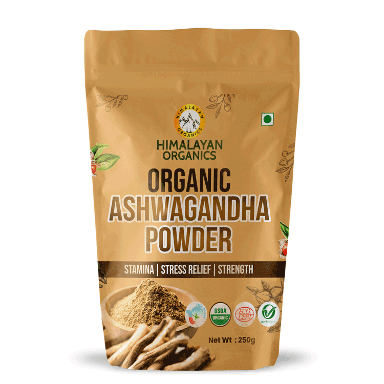 Himalayan Organics Certified Organic Ashwagandha Powder Withania Somnifera Supplement - Promotes Better Strength & Stamina- 250gm