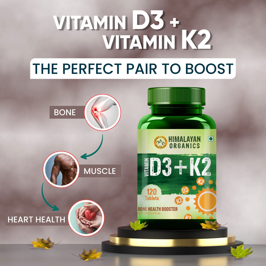 Himalayan Organics Vitamin D3 Tablets with Vitamin K2 for Muscle Bone and Heart Health
