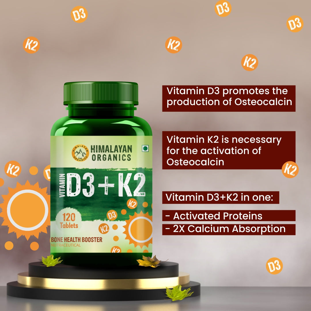 Himalayan Organics Vitamin D3 Tablets with K2 for Activated Protein 2x Calcium Absorption 