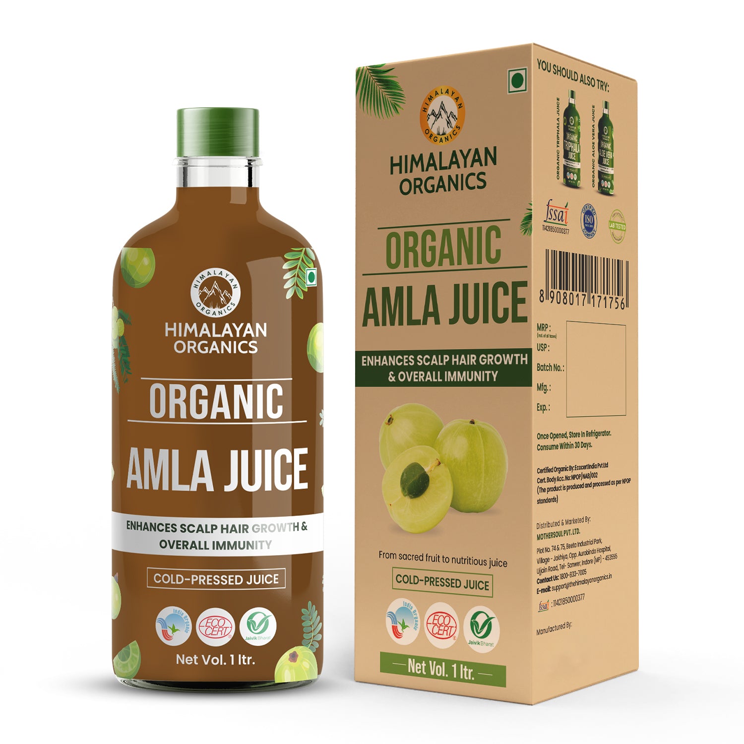 Himalayan Organics Organic Amla Juice | Supports Immunity, Gut Health, Strong Hair | Natural Organic Juice For Detox (1L)