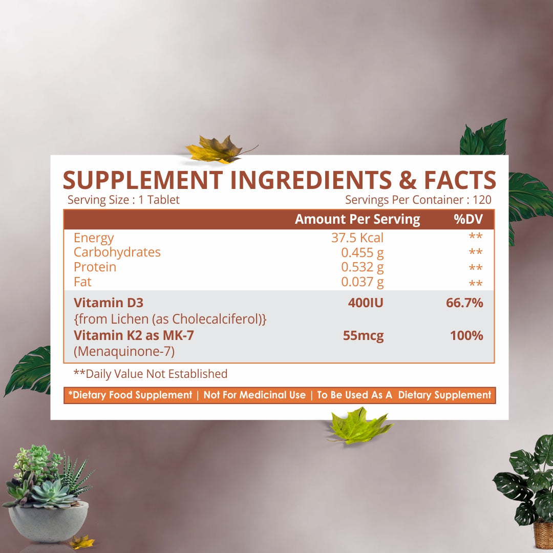 Himalayan Organics Vitamin D3 Tablets with K2 Supplement Ingredients & Facts 